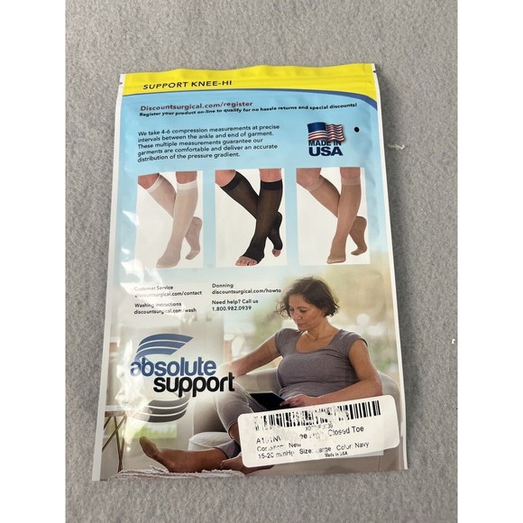 Absolute Support‎ Sheer Medical Knee High Socks Closed Toe Large Navy 15-20mm - Picture 1 of 3